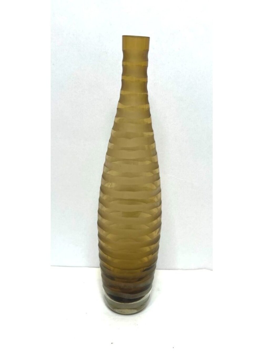 Hand Blown Vintage Etched Striped Amber Honey Brown 12" High Vase Tall